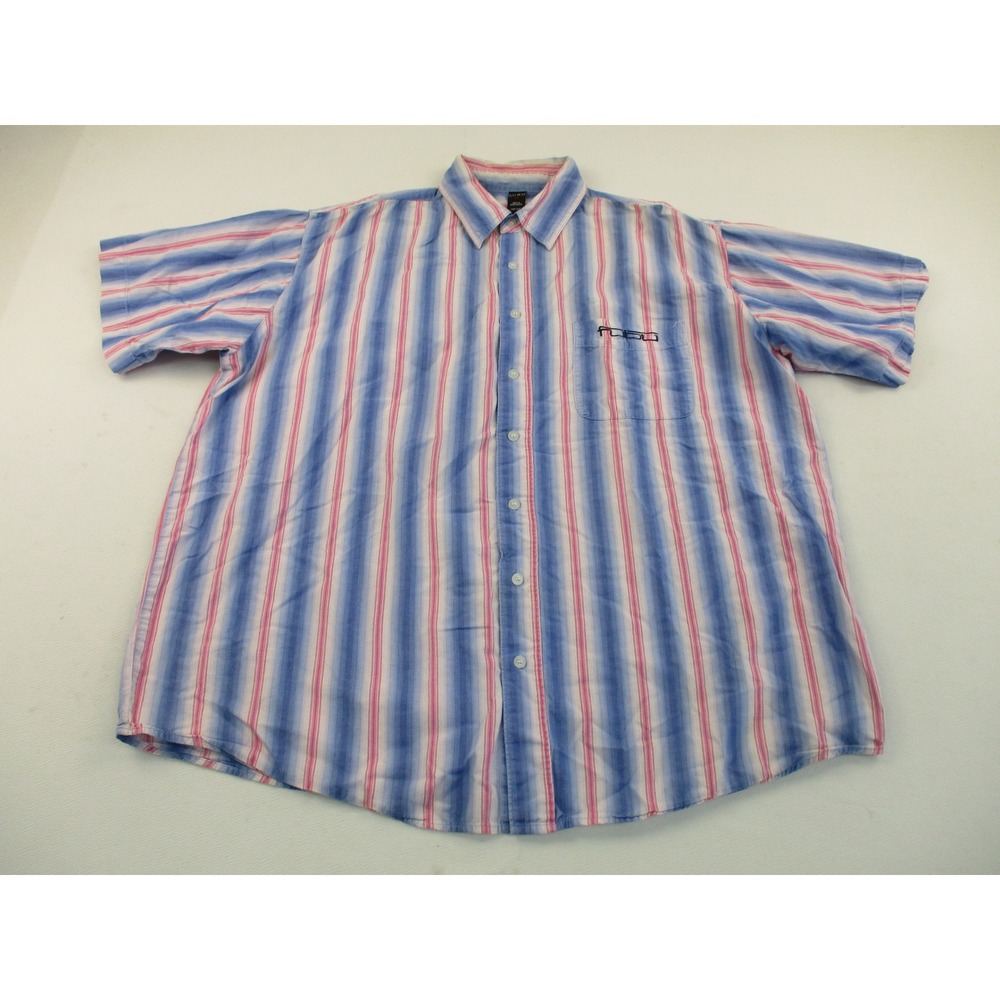 FUBU Button Down Shirt Mens 2XL Pink Striped Vintage Y2K Short Sleeve Cotton